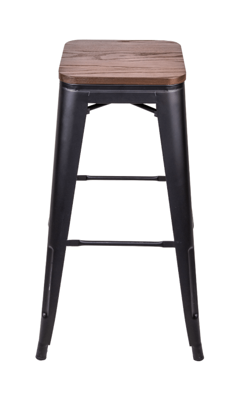 Tabouret métallique INDUSTRIEL empilable, assise Bois chocolat