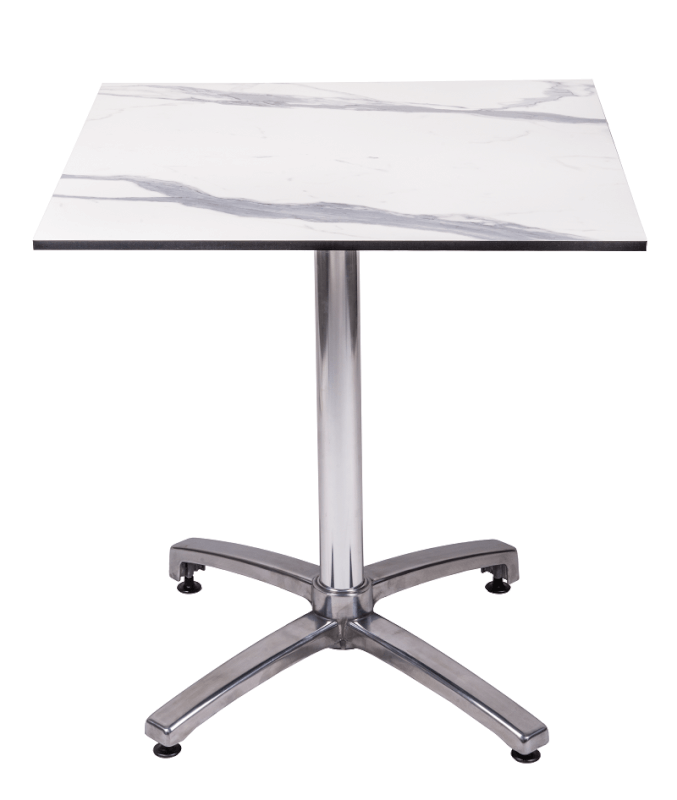 Table bistrot - Pied Finition Aluminium Chromé et Plateau compact - PLIABLE et ENCASTRABLE 