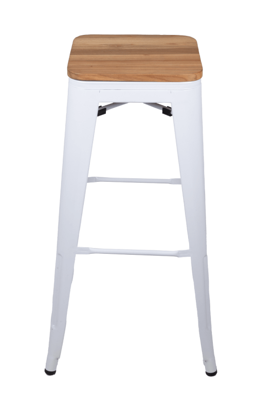 Tabouret métallique INDUSTRIEL empilable, blanc assise Bois clair